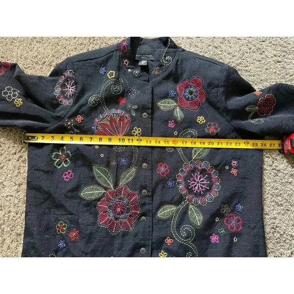 ANNE CARSON Women's 70% Silk Artsy Embroidered Floral Beaded Jacket Cardigan 2X - Picture 10 of 11